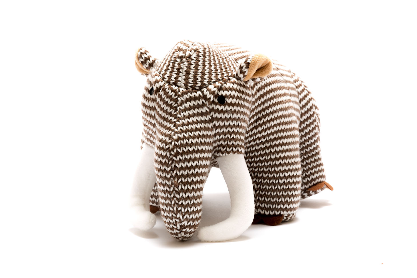 knitted brown woolly mammoth dinosaur toy suitable from birth